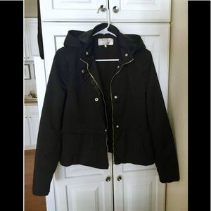 Zara Black Hooded Peplum Nylon Raincoat - Small